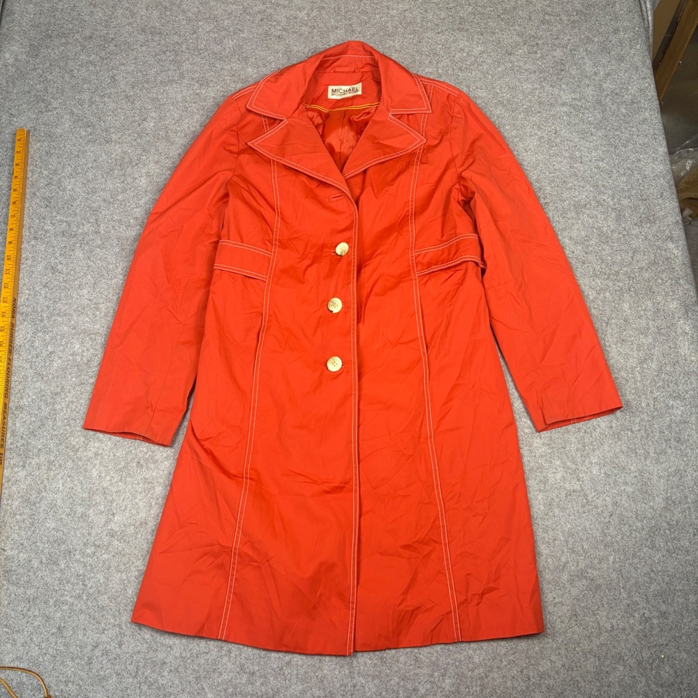 Michael Michael Kors Orange Trench Coat Contrast Stitching Gold Buttons S